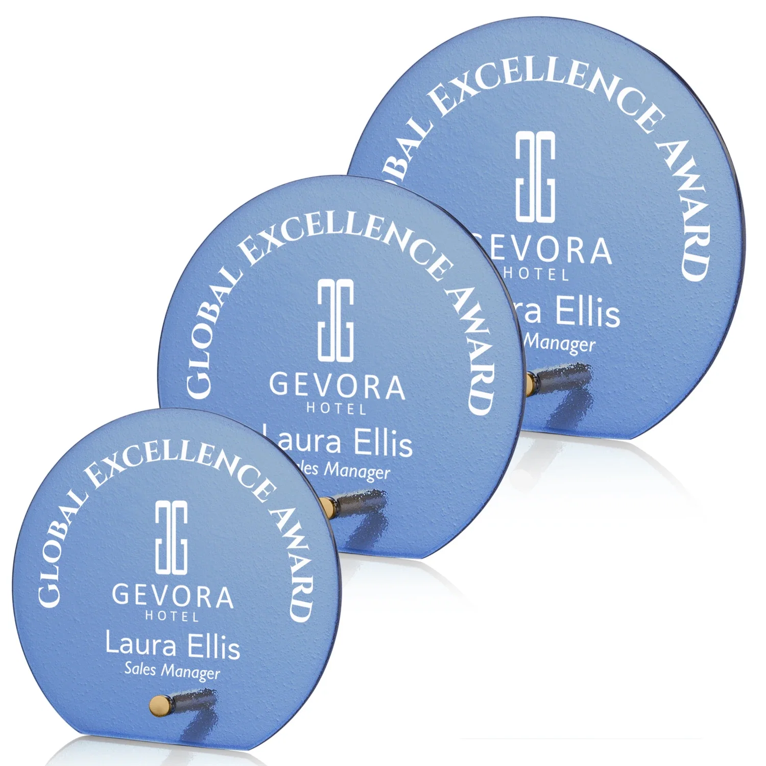 Custom Frosted Ice-Texture Glass Circle Award With Smooth Imprint Face for safety achievement programs