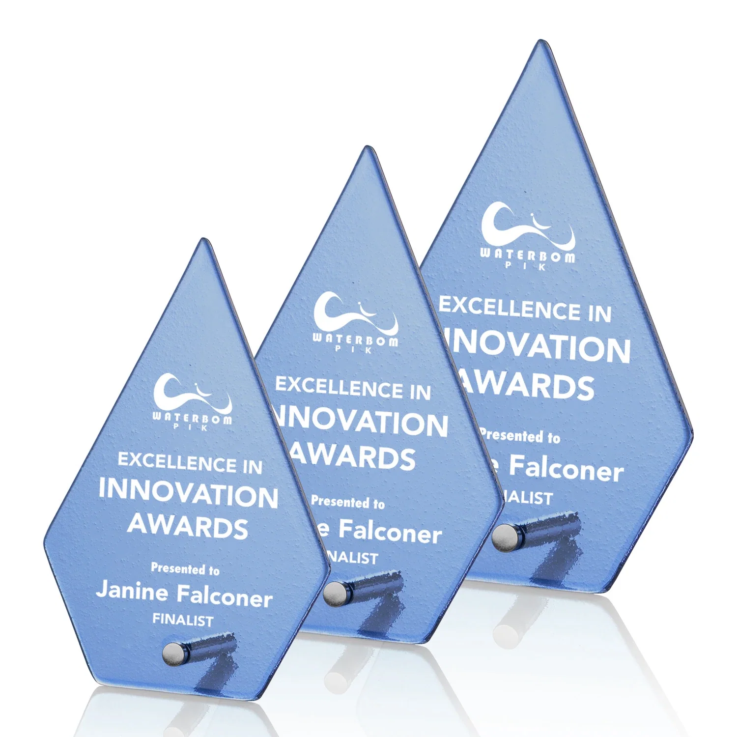 Custom Frosted Ice-Texture Glass Diamond Award With Chrome Pin for employee recognition