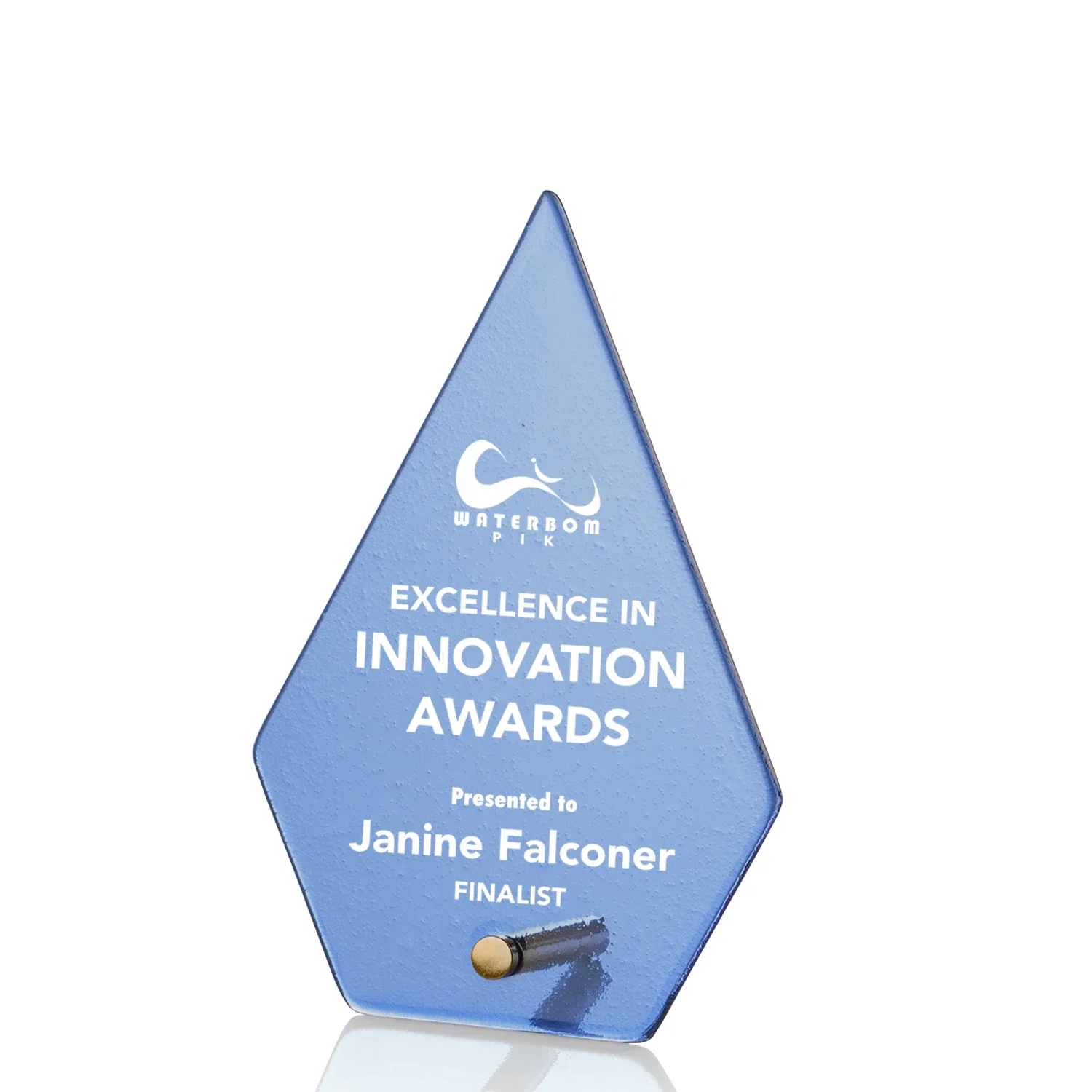 Custom Frosted Ice-Texture Glass Diamond Award With Chrome Pin for volunteer appreciation