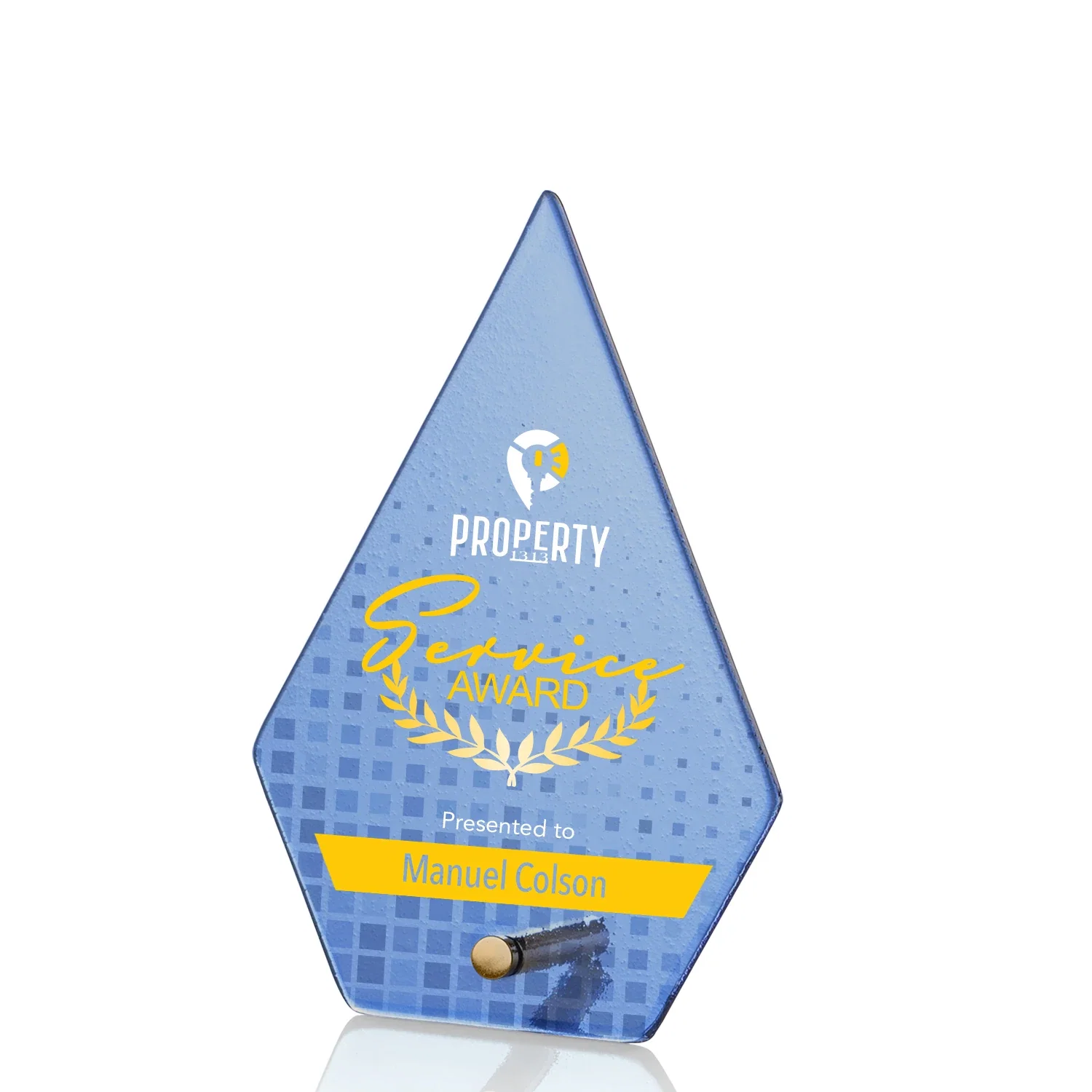Personalized Frosted Ice-Texture Glass Diamond Award With Chrome Pin for corporate award ceremonies