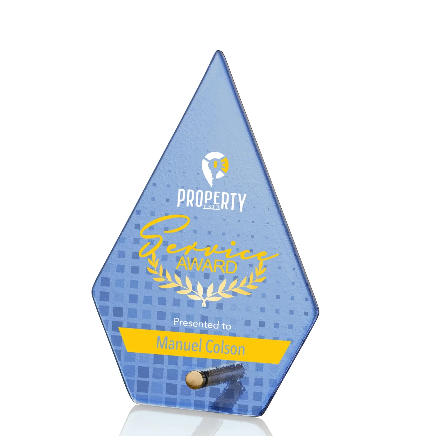 Personalized Frosted Ice-Texture Glass Diamond Award With Chrome Pin for service anniversary gifts