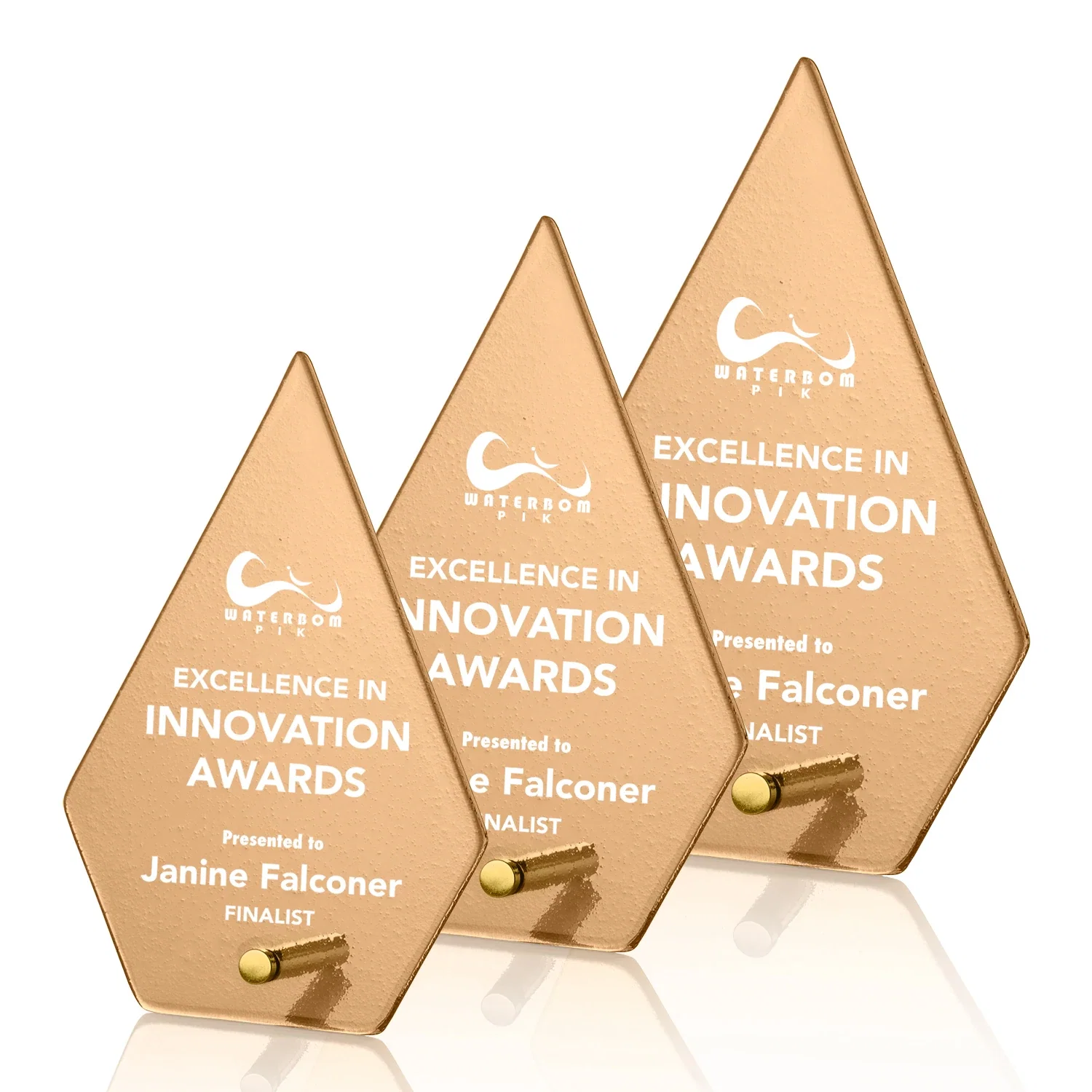 Personalized Frosted Ice-Texture Glass Diamond Award With Chrome Pin for retirement presentations