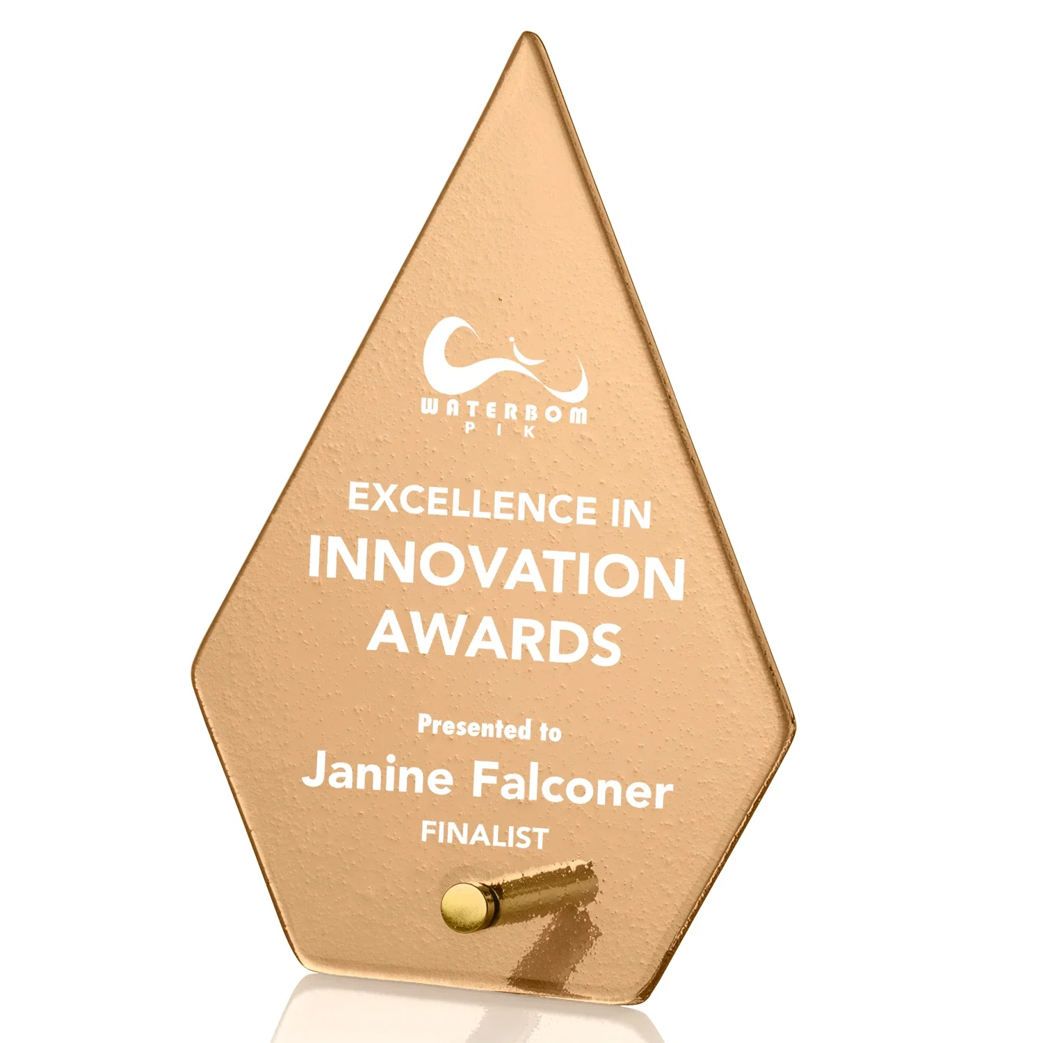 Personalized Frosted Ice-Texture Glass Diamond Award With Chrome Pin for graduation ceremonies