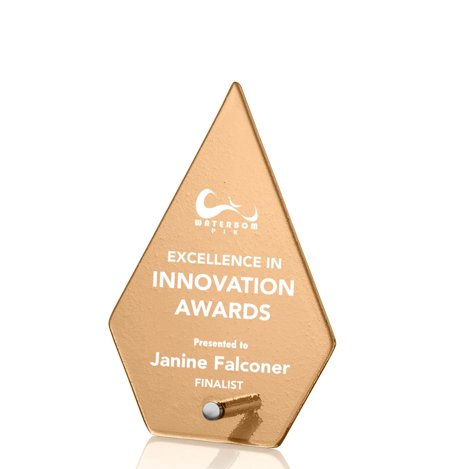 Personalized Frosted Ice-Texture Glass Diamond Award With Chrome Pin for volunteer appreciation
