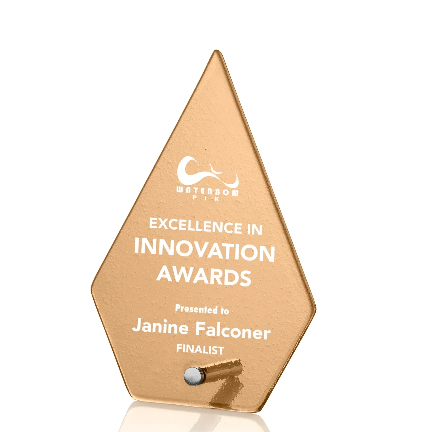 Personalized Frosted Ice-Texture Glass Diamond Award With Chrome Pin for dealer and partner awards