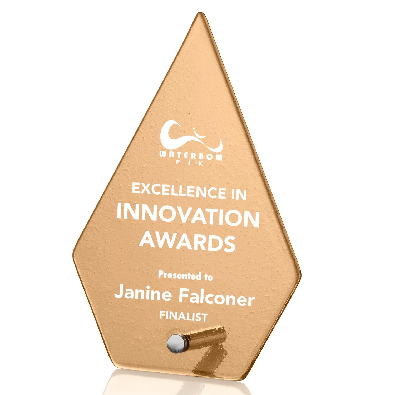 Personalized Frosted Ice-Texture Glass Diamond Award With Chrome Pin for company anniversary events