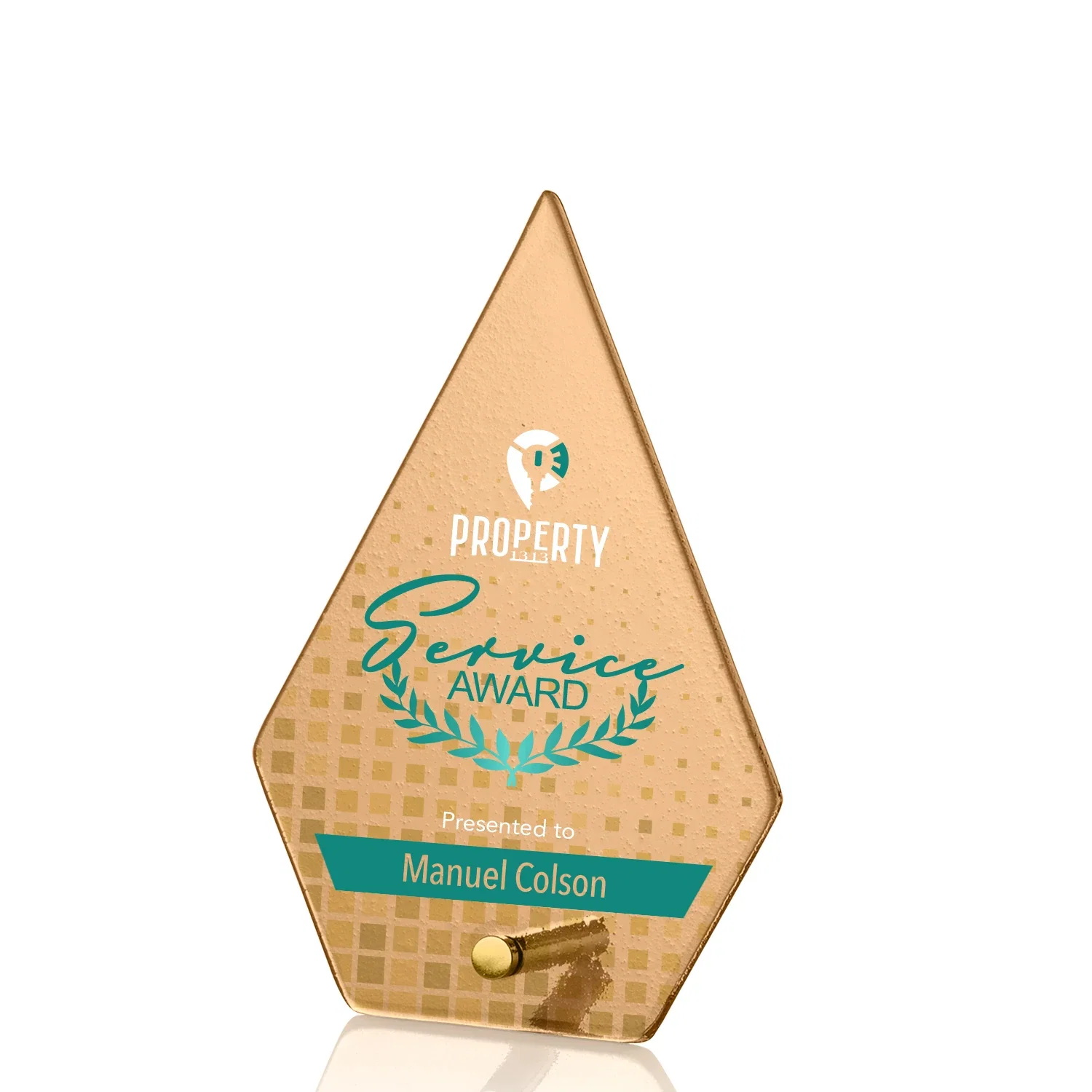 Promotional Frosted Ice-Texture Glass Diamond Award With Chrome Pin for corporate award ceremonies