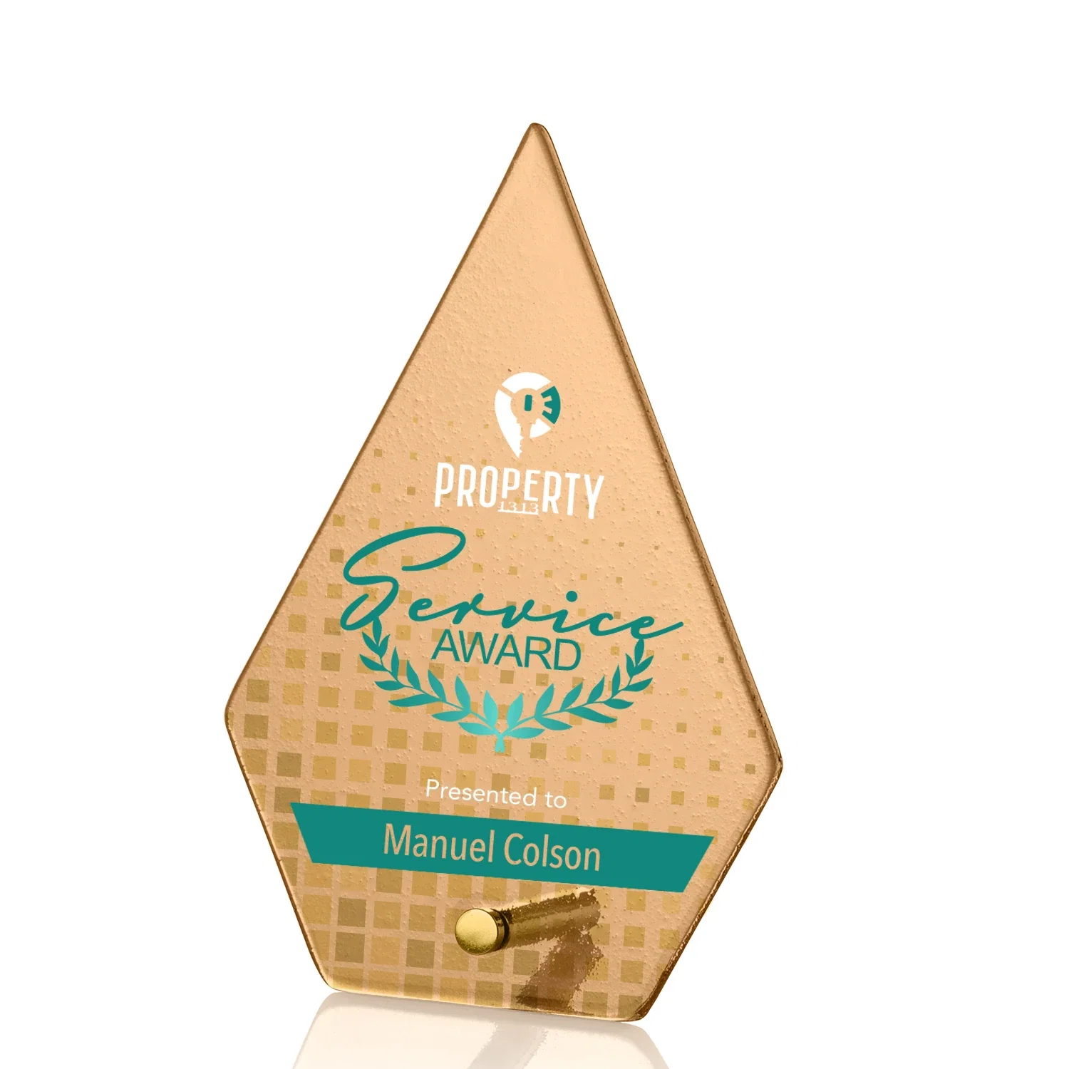 Promotional Frosted Ice-Texture Glass Diamond Award With Chrome Pin for service anniversary gifts