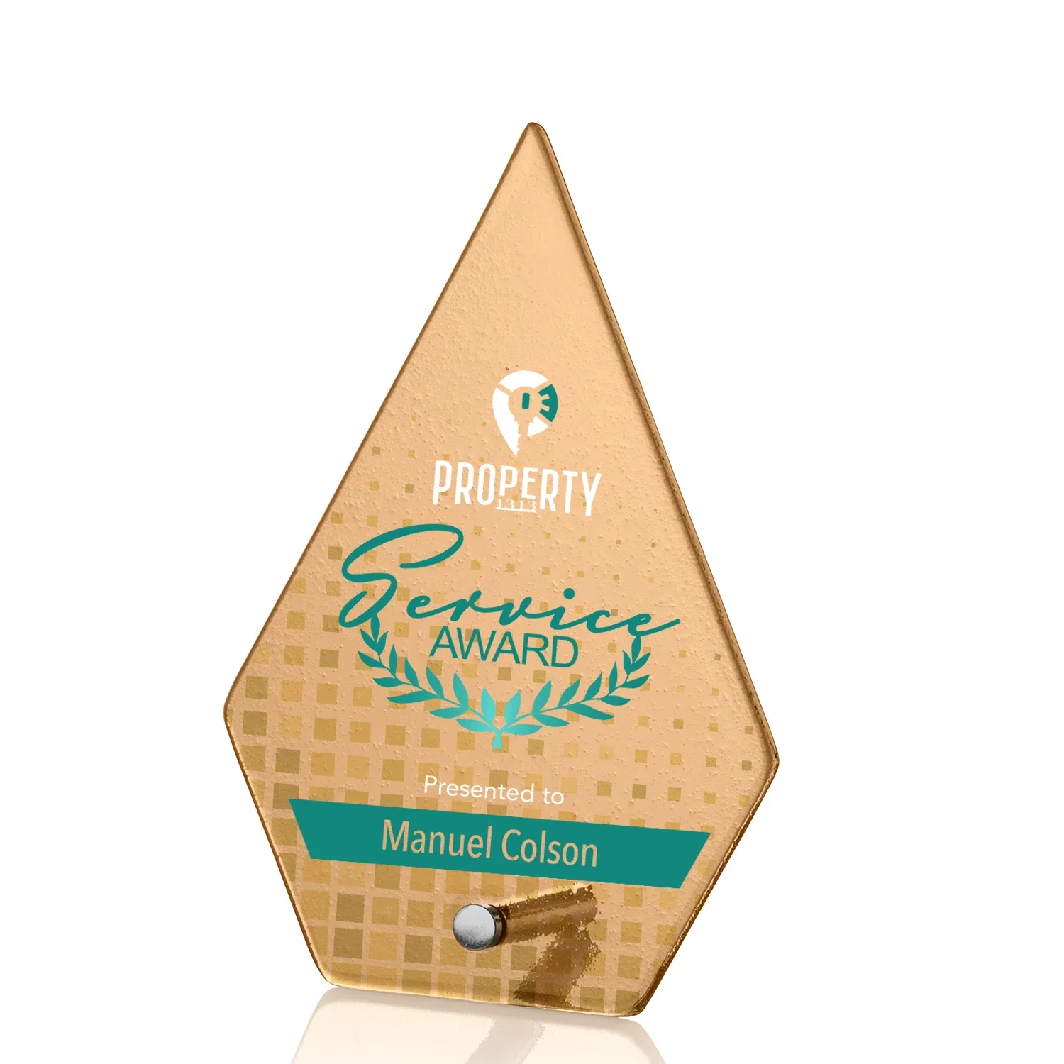 Promotional Frosted Ice-Texture Glass Diamond Award With Chrome Pin for donor appreciation