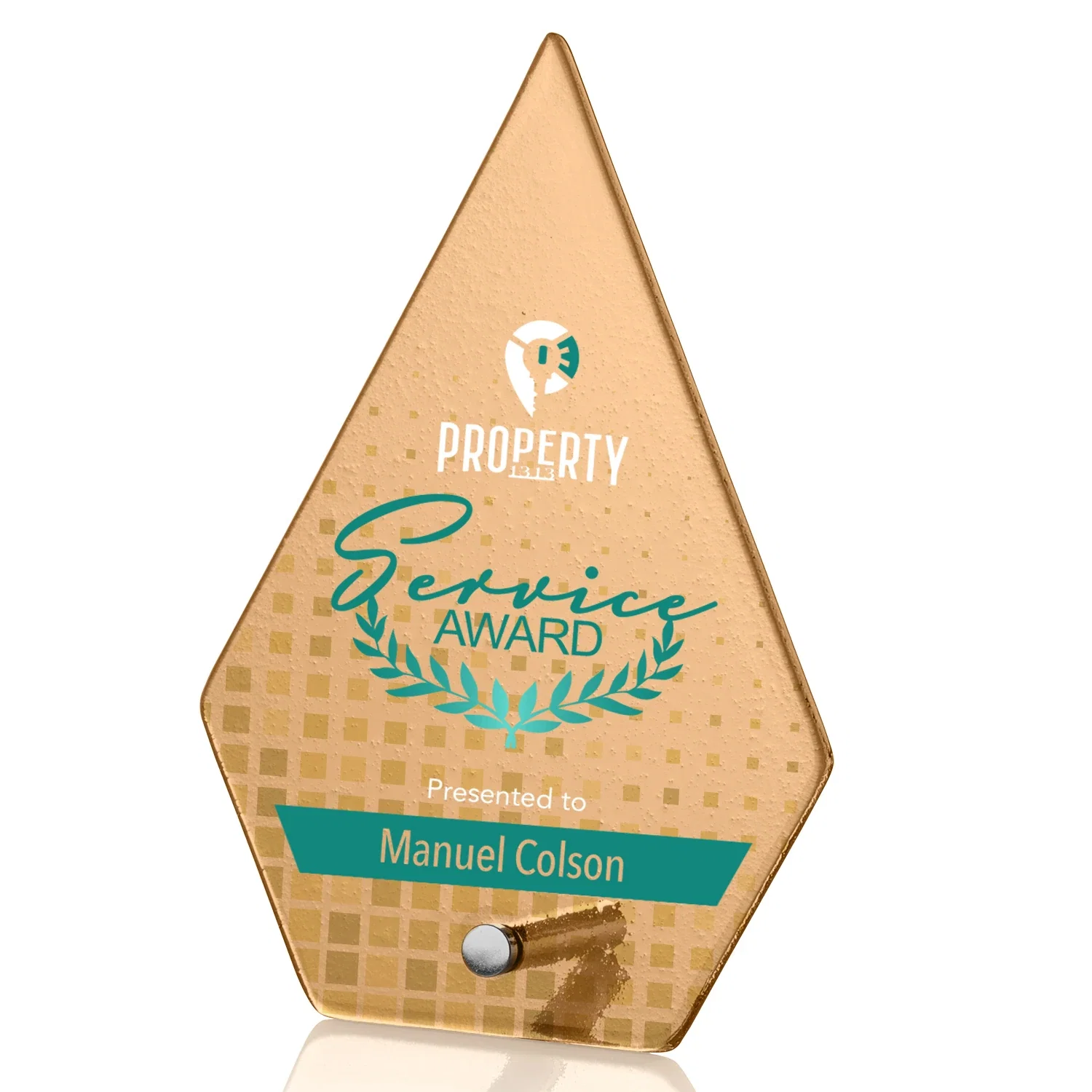 Promotional Frosted Ice-Texture Glass Diamond Award With Chrome Pin for graduation ceremonies
