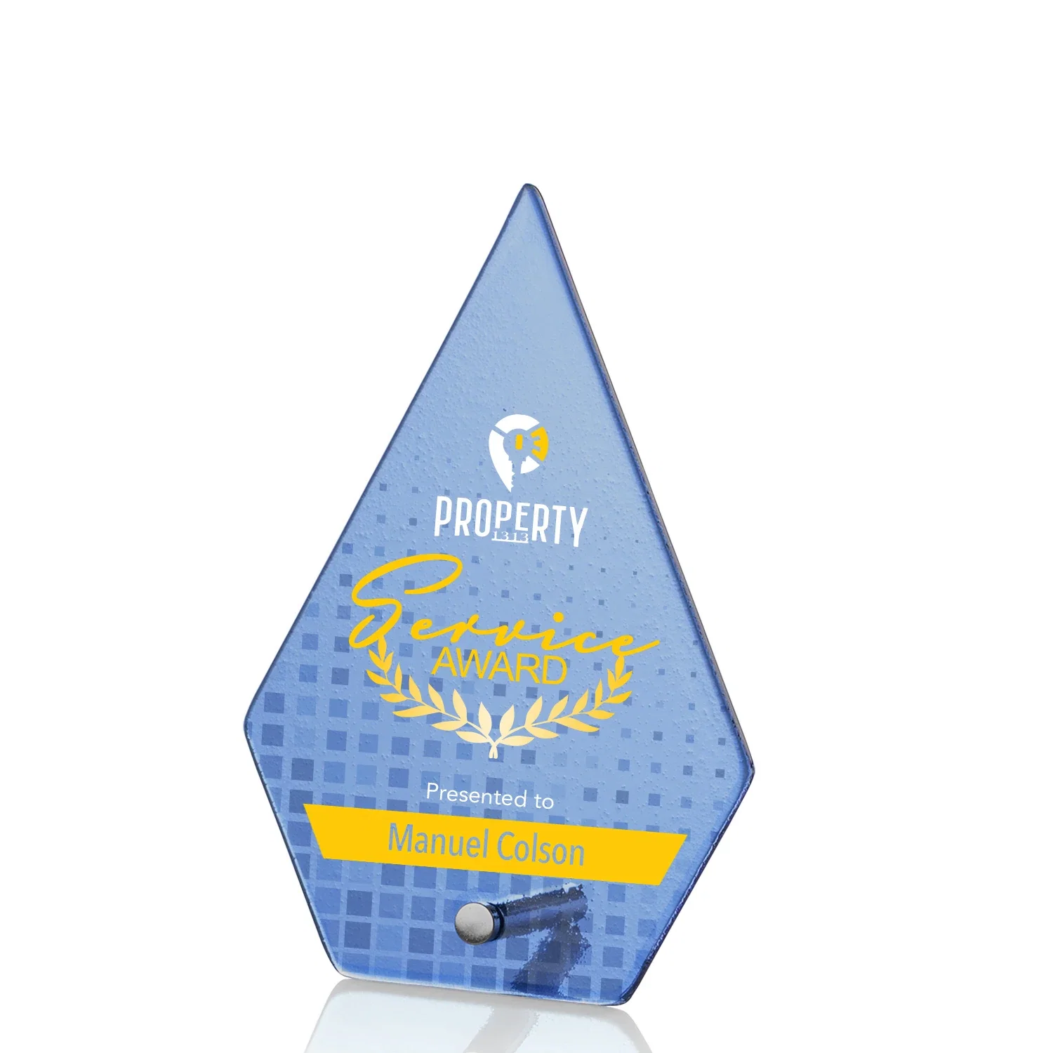 Custom Frosted Ice-Texture Glass Diamond Award With Chrome Pin for team milestone celebrations