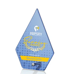 Frosted Ice-Texture Glass Diamond Award With Chrome Pin