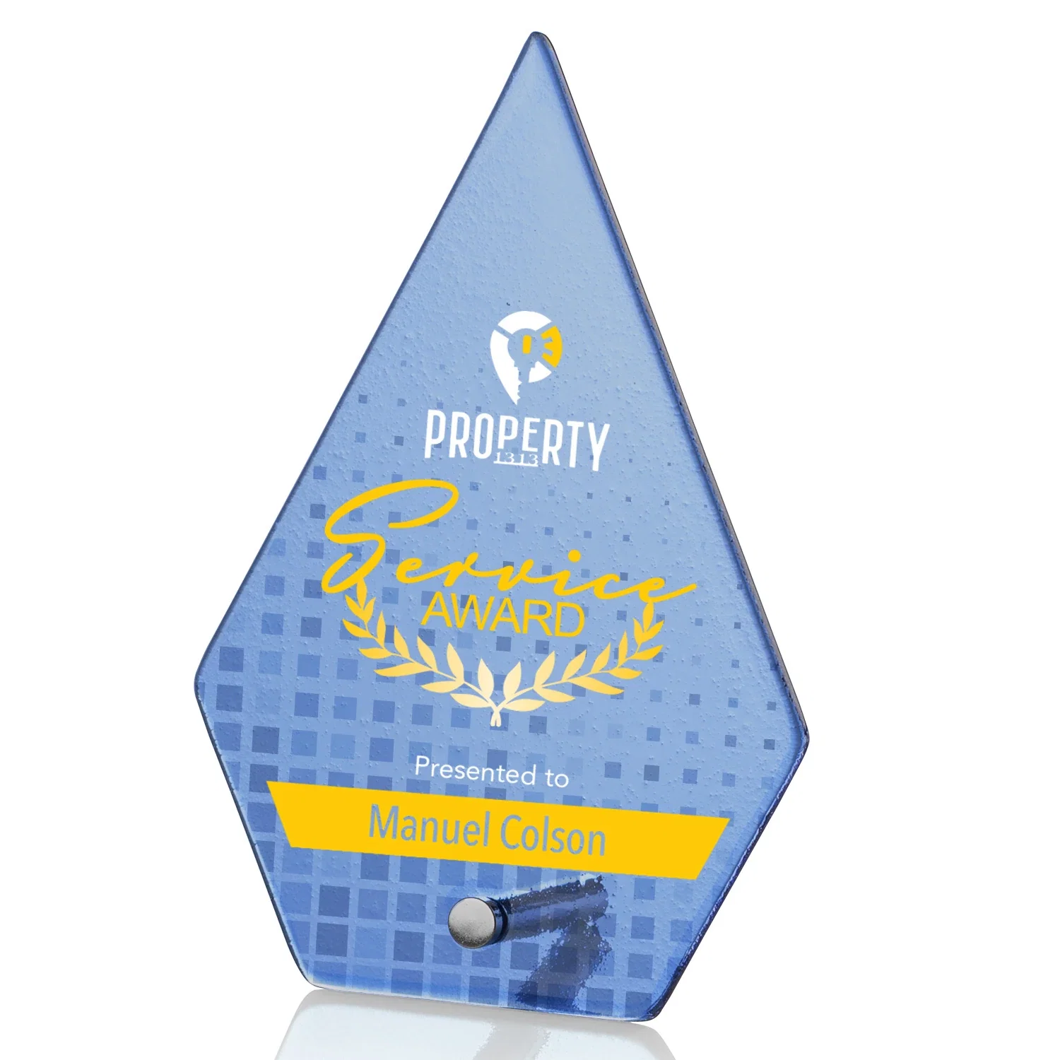 Custom Frosted Ice-Texture Glass Diamond Award With Chrome Pin for graduation ceremonies