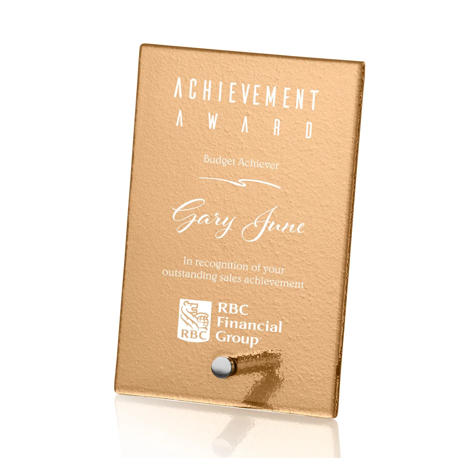 Personalized Frosted Ice-Texture Glass Rectangle Award With Full-Color Print Option, metal awards for dealer and partner awards