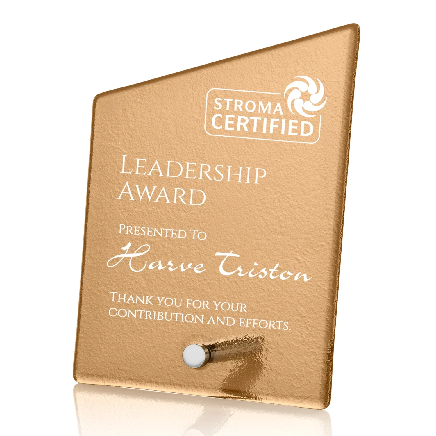 Personalized Frosted Ice-Texture Glass Slant Award, 3.5 x 4.75 in Imprint Area, metal awards for dealer and partner awards