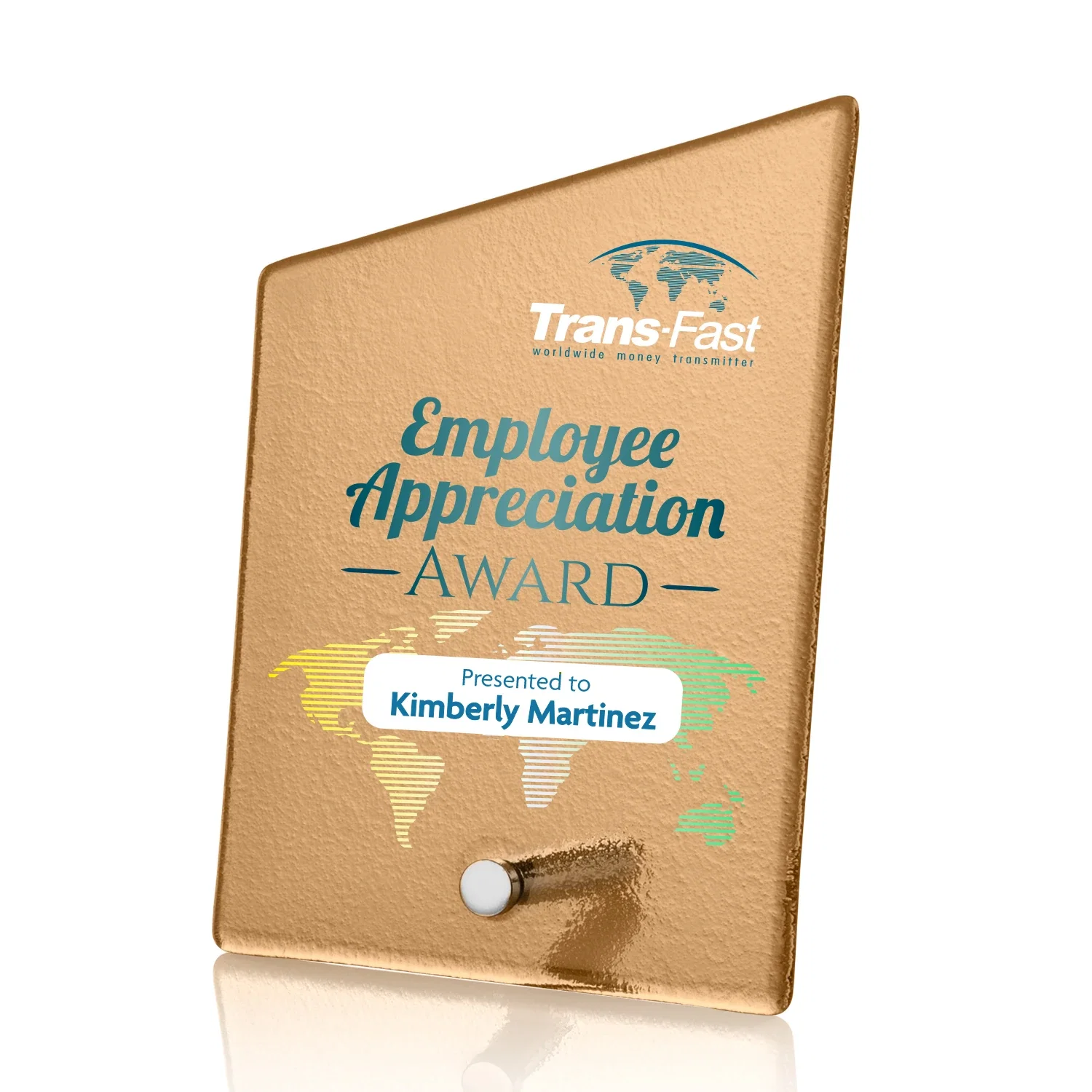 Promotional Frosted Ice-Texture Glass Slant Award, 3.5 x 4.75 in Imprint Area, metal awards for team milestone celebrations