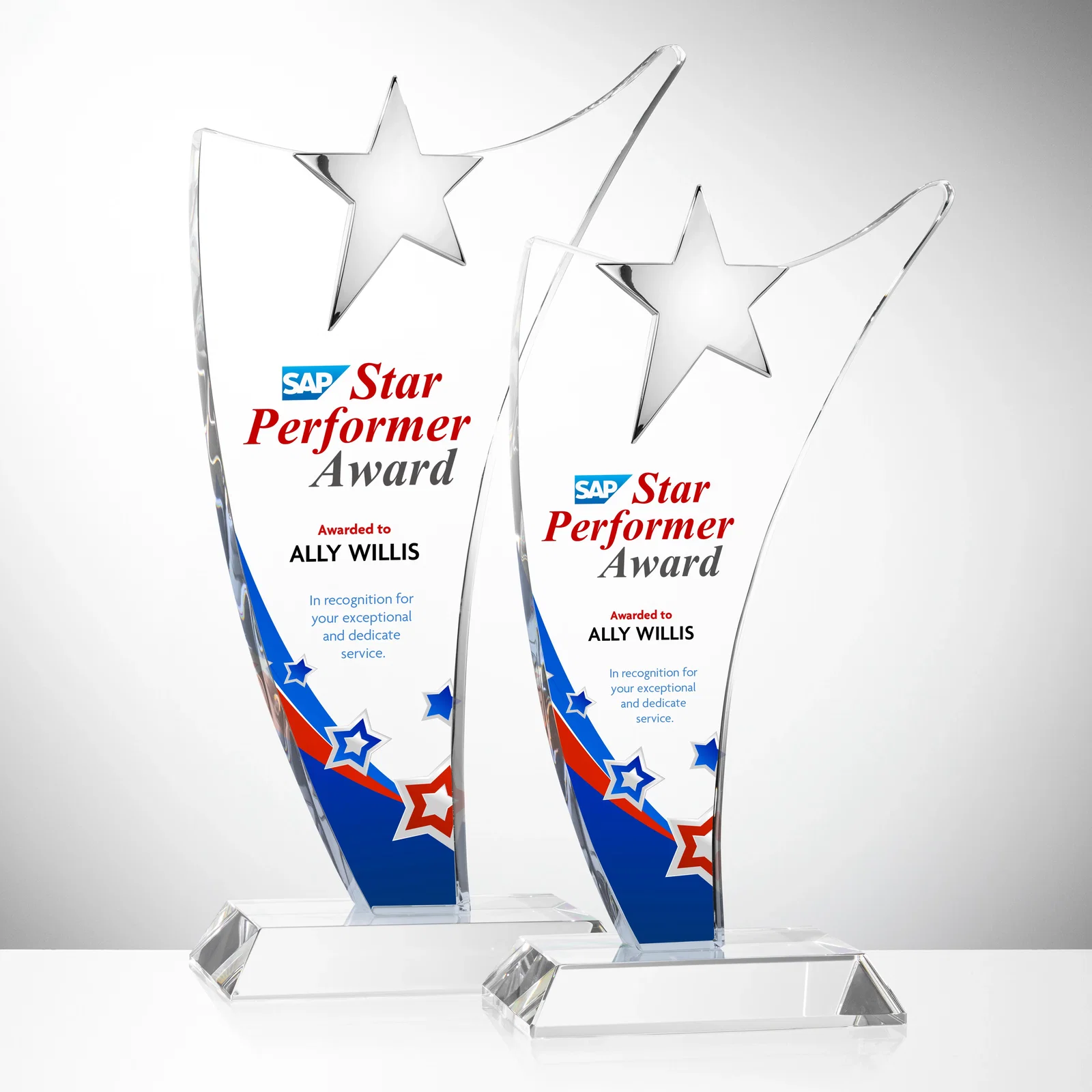 Custom Free-Flowing Optical Crystal Award with Chrome Star Peak for safety achievement programs