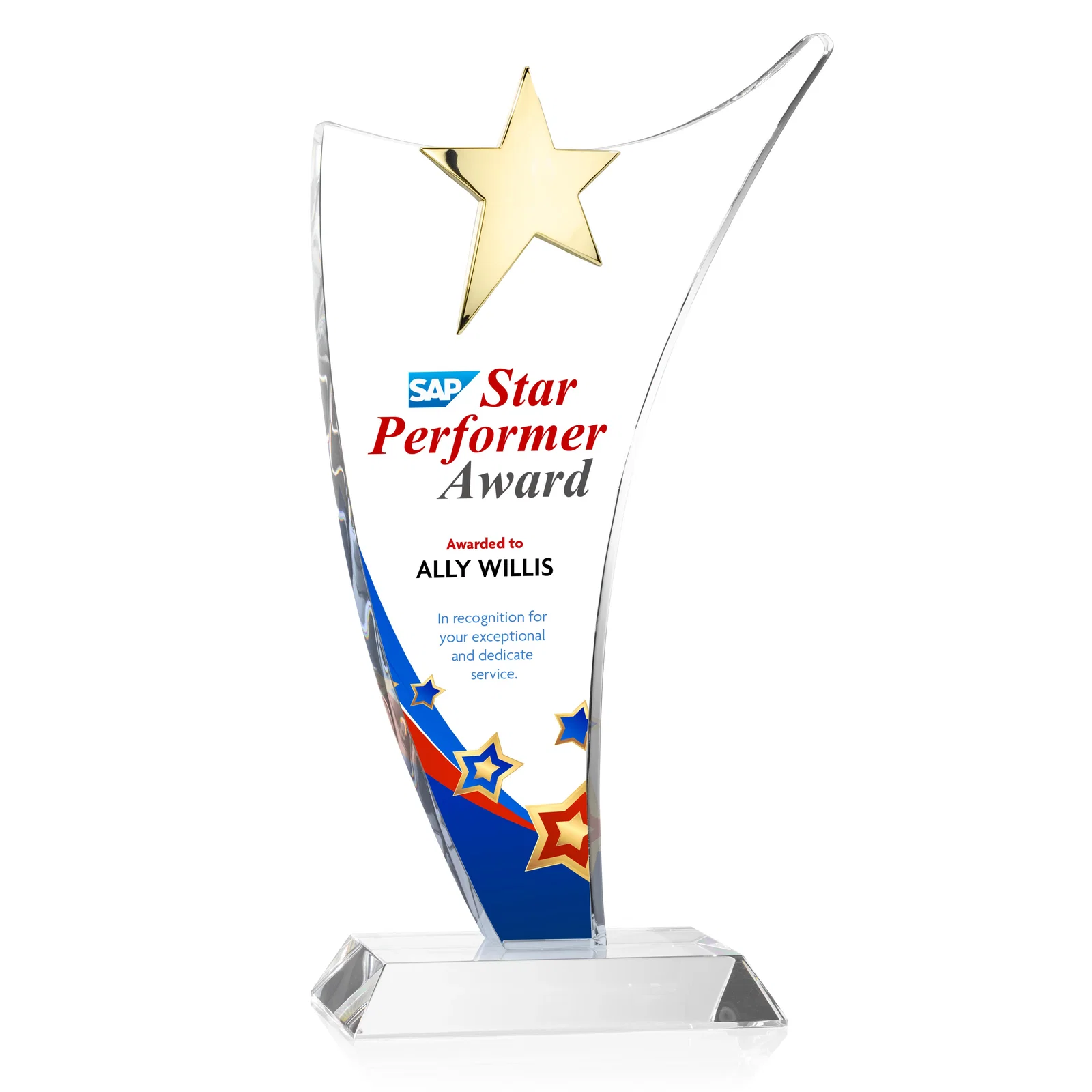 Personalized Free-Flowing Optical Crystal Award with Chrome Star Peak for corporate award ceremonies