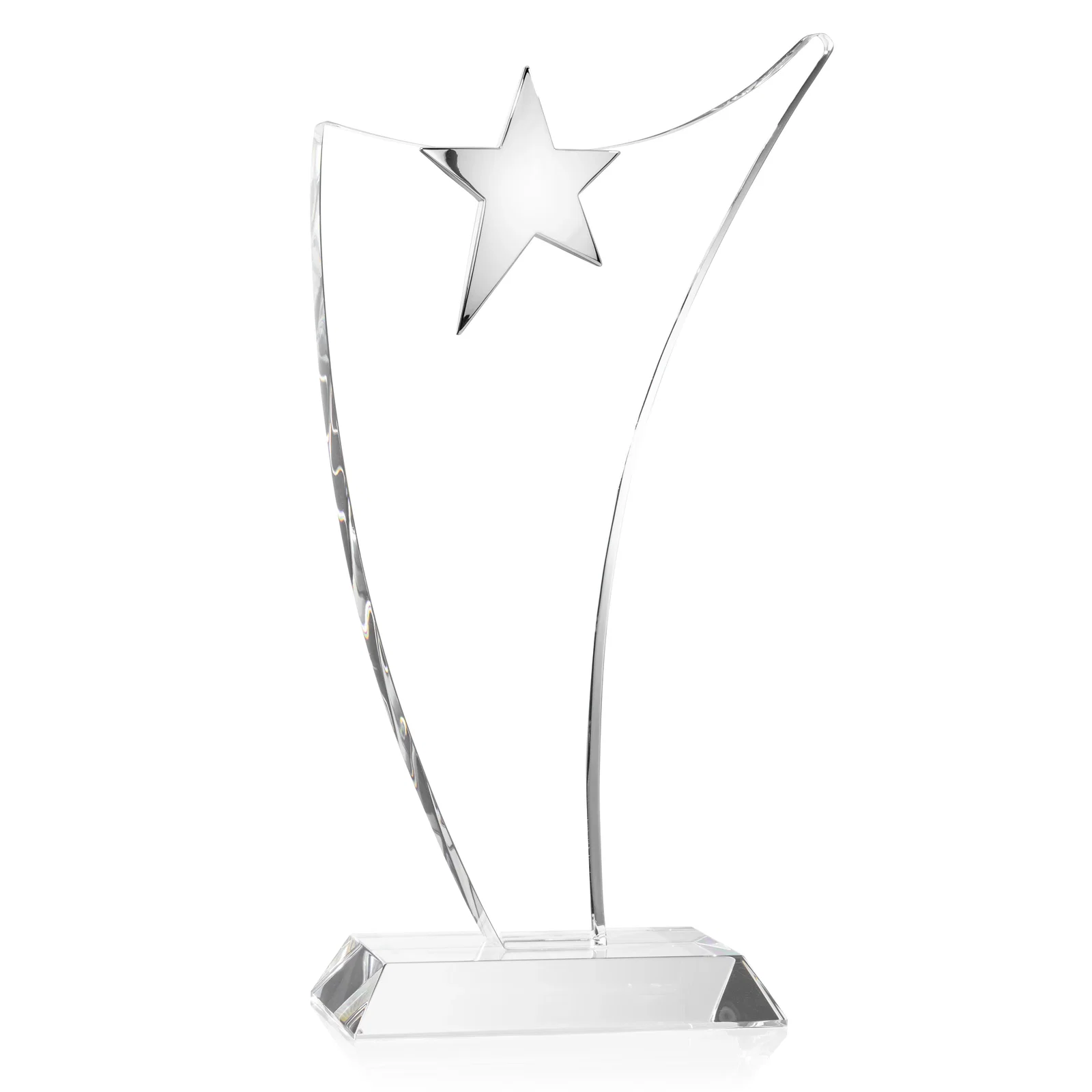 Personalized Free-Flowing Optical Crystal Award with Chrome Star Peak for sales achievement awards