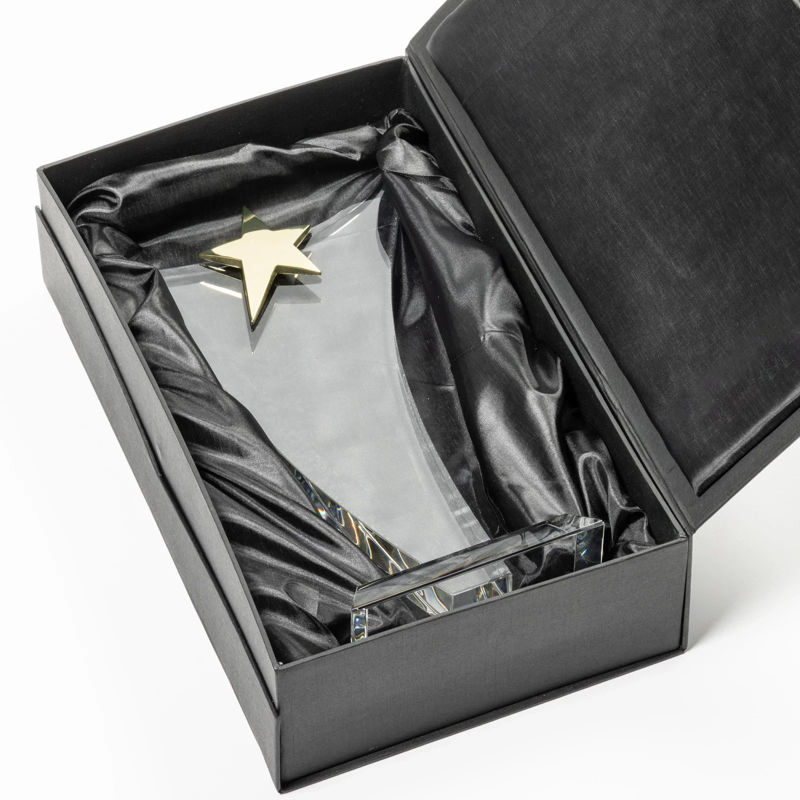 Custom Free-Flowing Optical Crystal Award with Chrome Star Peak for sales achievement awards