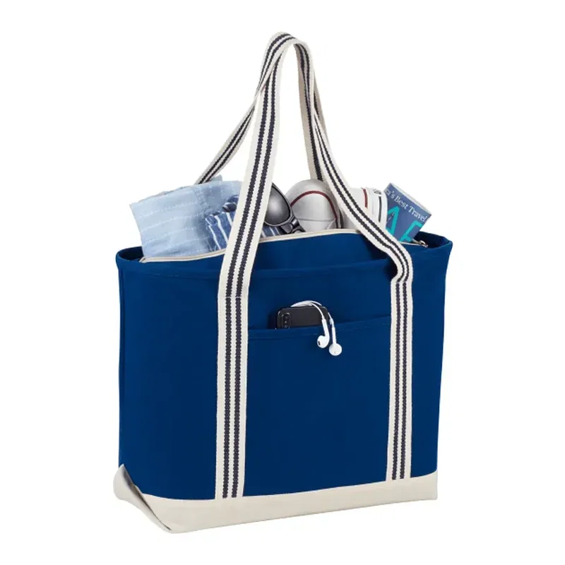 Custom Branded Cotton Zippered Boat Tote - 20oz Atlantic Stripe — view 3