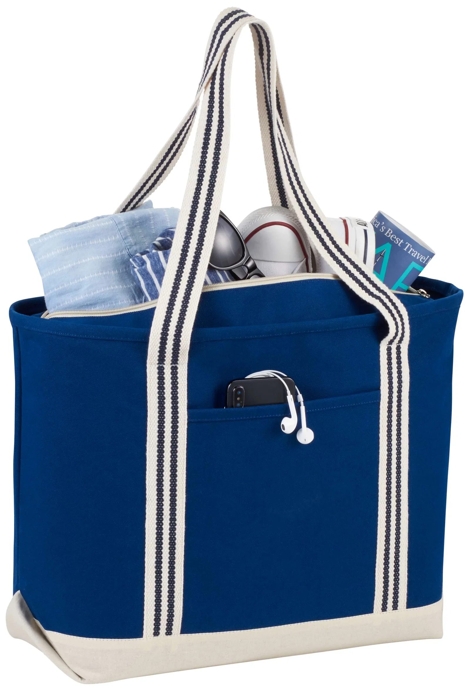 Custom Branded Cotton Zippered Boat Tote - 20oz Atlantic Stripe — view 8