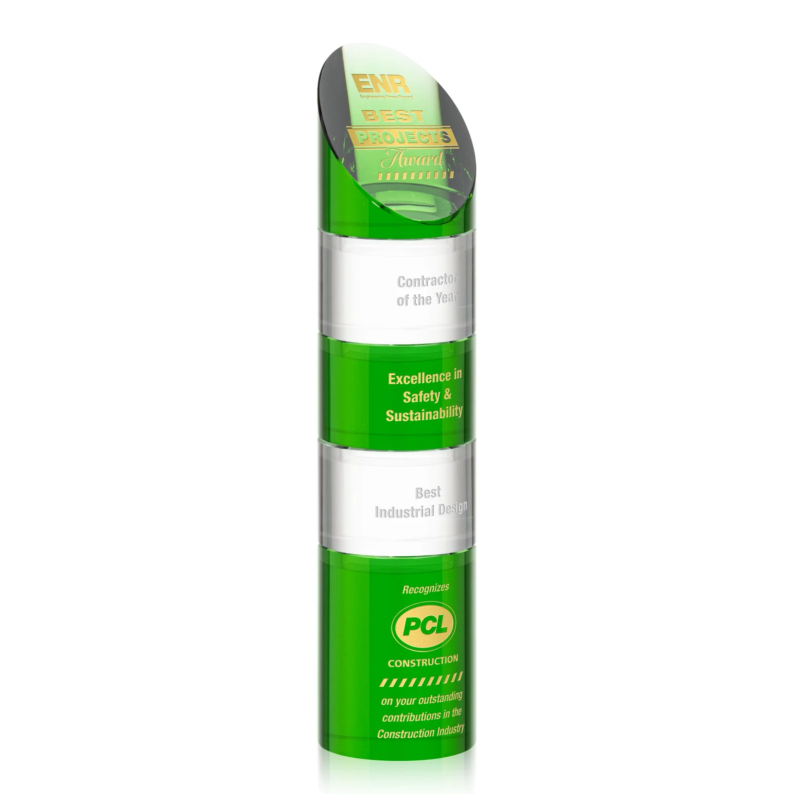 Promotional Optical Crystal Stacking Tower Award with Circular Blocks for safety achievement programs