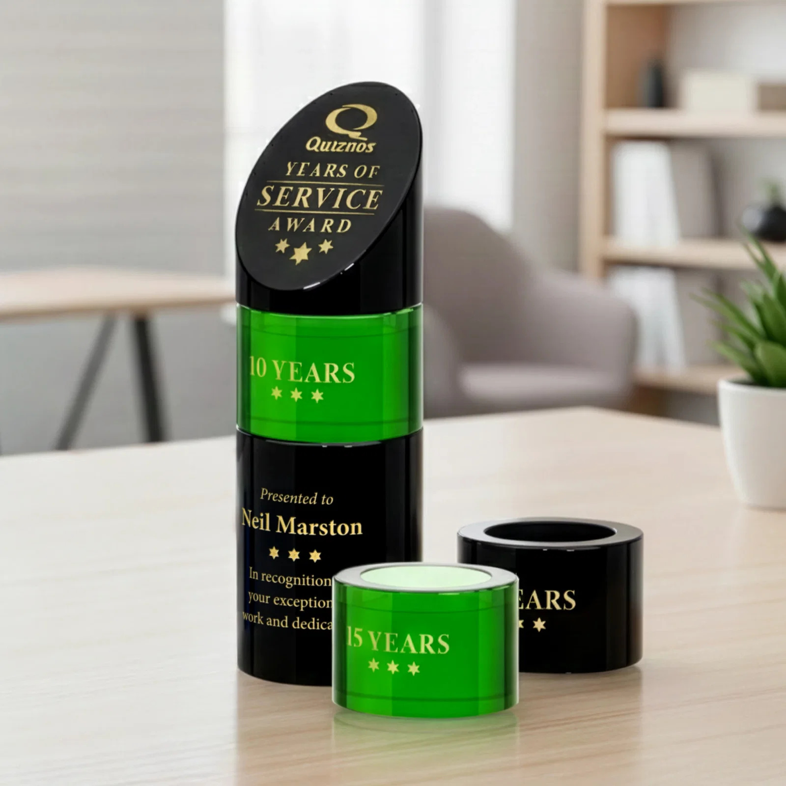 Promotional Optical Crystal Stacking Tower Award with Circular Blocks for volunteer appreciation