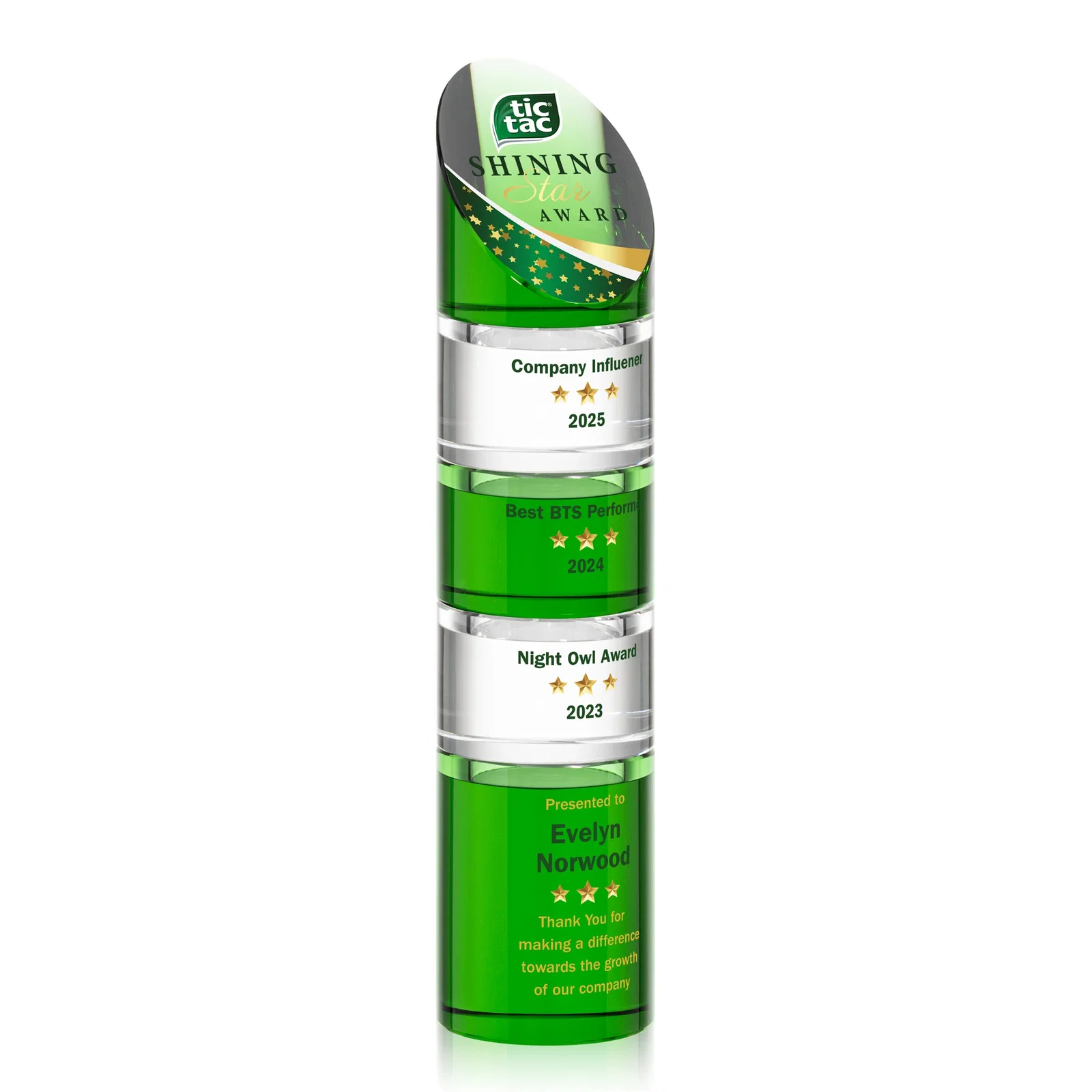 Customized Optical Crystal Stacking Tower Award with Circular Blocks for service anniversary gifts