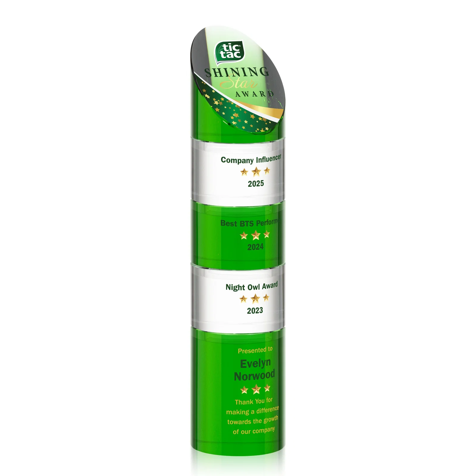 Customized Optical Crystal Stacking Tower Award with Circular Blocks for sales achievement awards