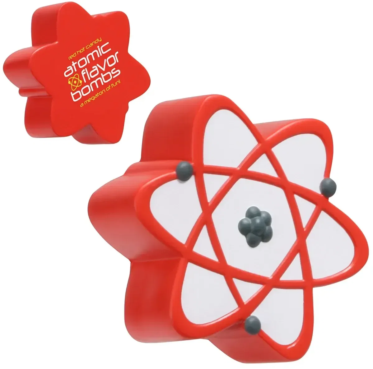 Atomic Symbol Stress Reliever, custom atom-shaped promotional stress ball with logo for STEM events