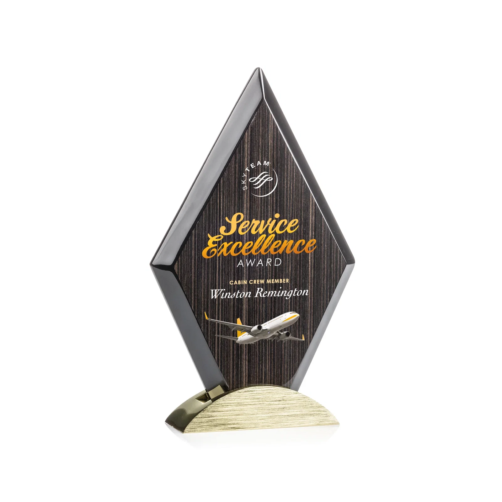 Custom Slatewood Composite Diamond Award with Faceted Beveled Edges for volunteer appreciation