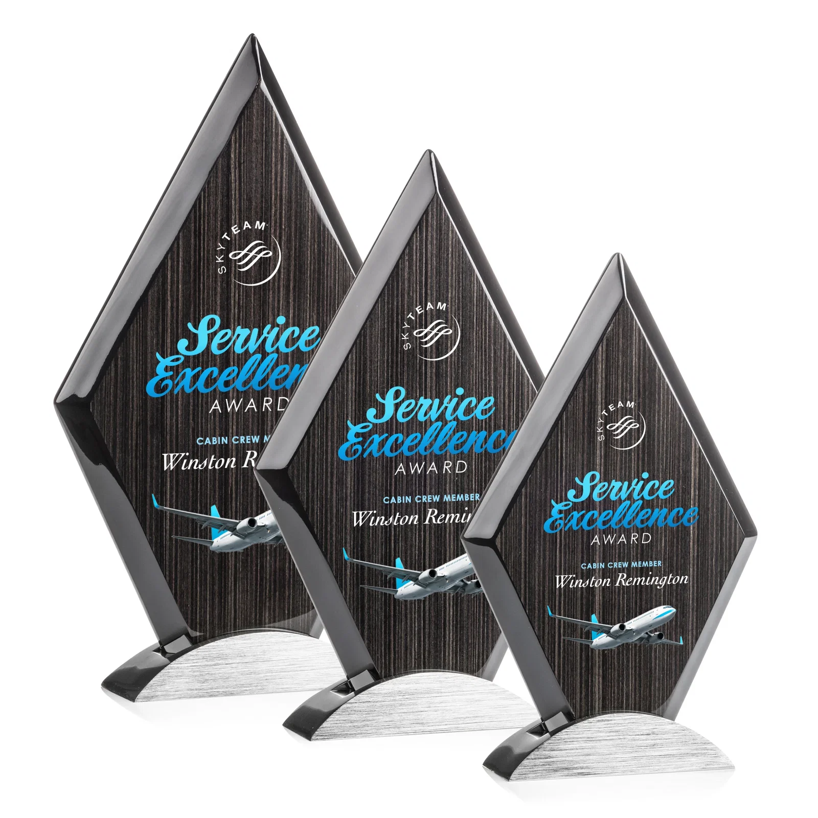 Personalized Slatewood Composite Diamond Award with Faceted Beveled Edges for employee recognition