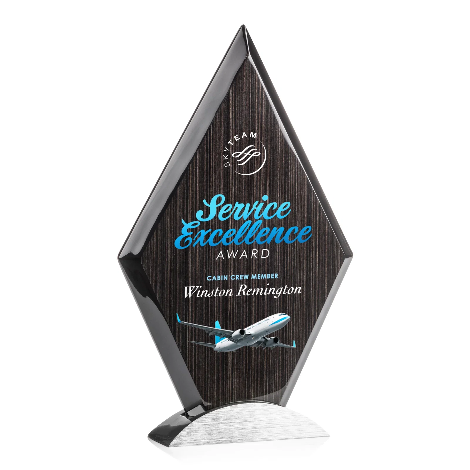 Personalized Slatewood Composite Diamond Award with Faceted Beveled Edges for sales achievement awards