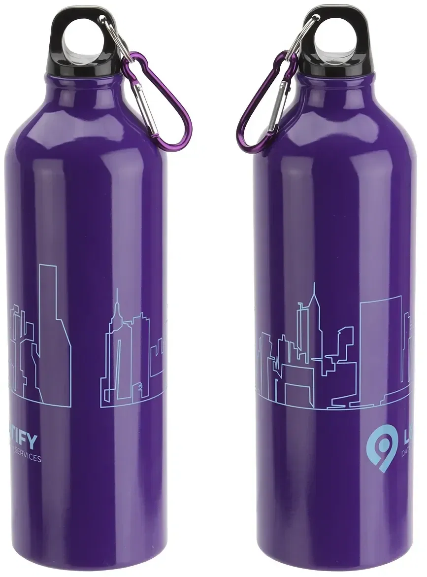 Custom Atrium 25 oz aluminum bottle side profile, branded lightweight water bottle