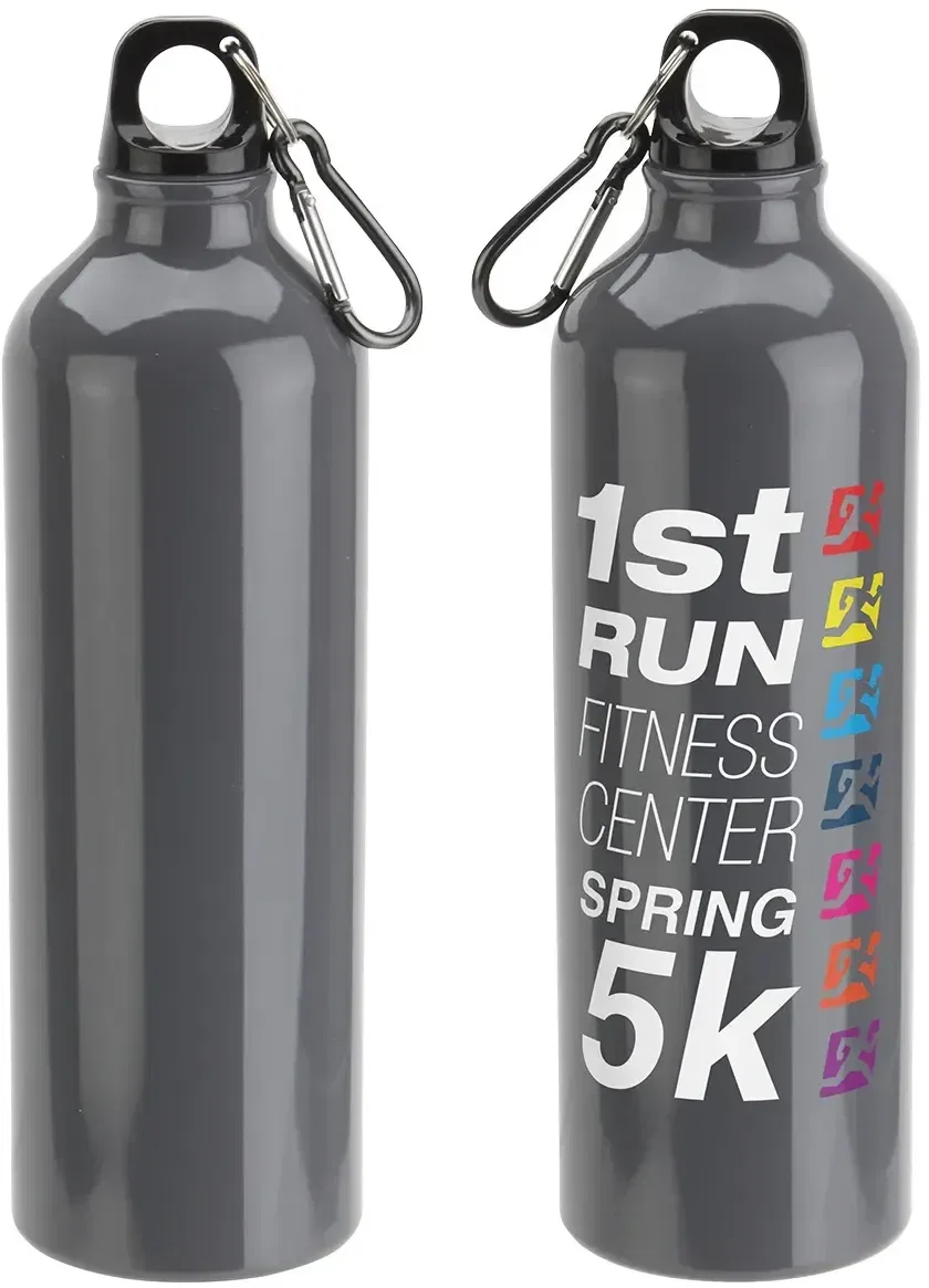 Promotional Atrium carabiner bottle close-up of the logo imprint area