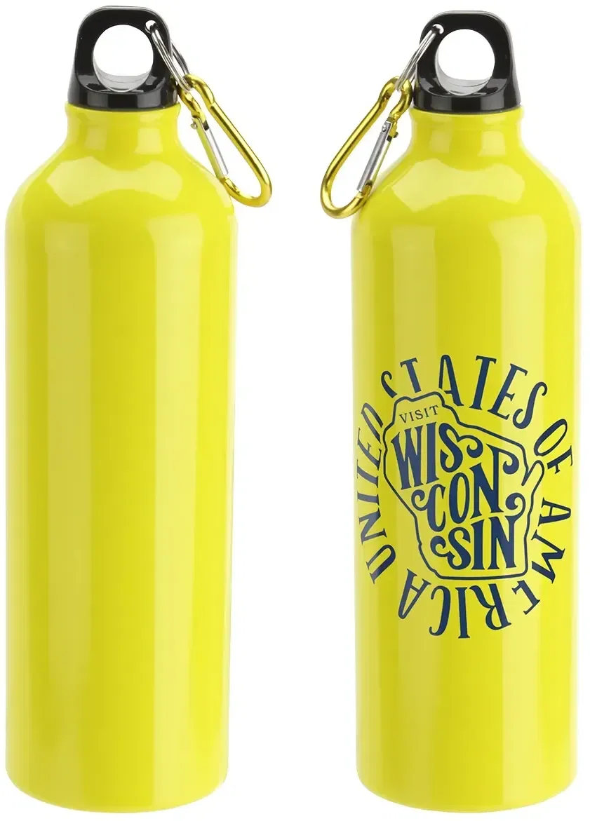 Custom Atrium 25 oz bottle angled view of the branded aluminum body