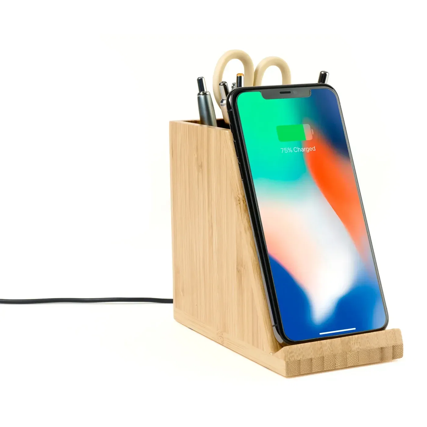 Auden Bamboo Wireless Charging Pencil Cup — view 2