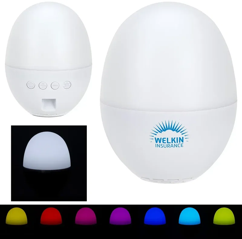 Audio Dome White Noise Bluetooth Speaker, branded wireless speaker with logo, front view