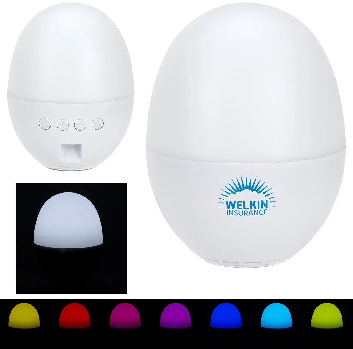 Audio Dome White Noise Bluetooth Speaker, branded wireless speaker with logo, front view