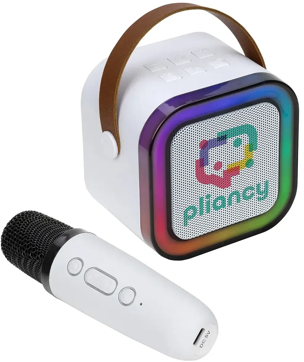 Promotional Audition wireless speaker and karaoke mic, angled product view