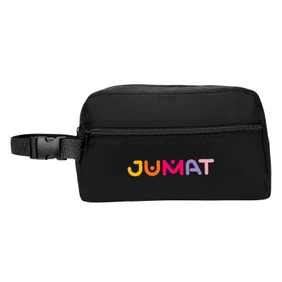 Compact four-can cooler pouch in black recycled polyester