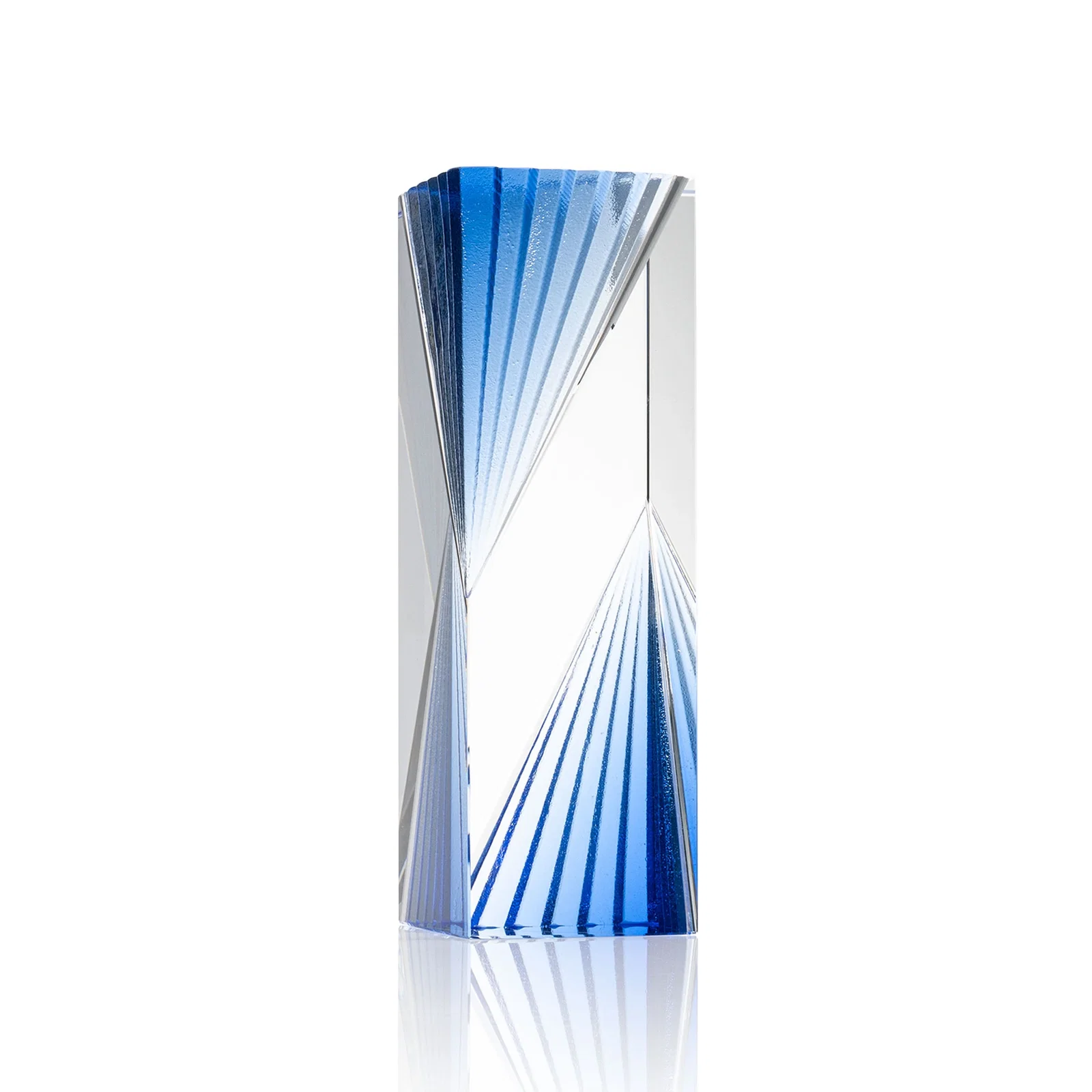 Custom Optical Crystal Tower Award With Blue Corner Accents for dealer and partner awards