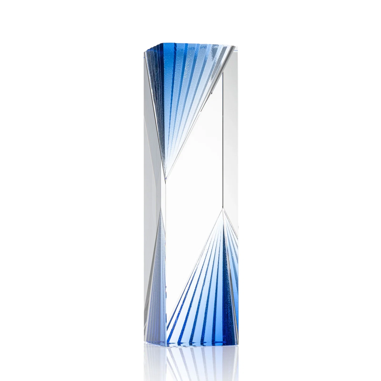 Custom Optical Crystal Tower Award With Blue Corner Accents for company anniversary events