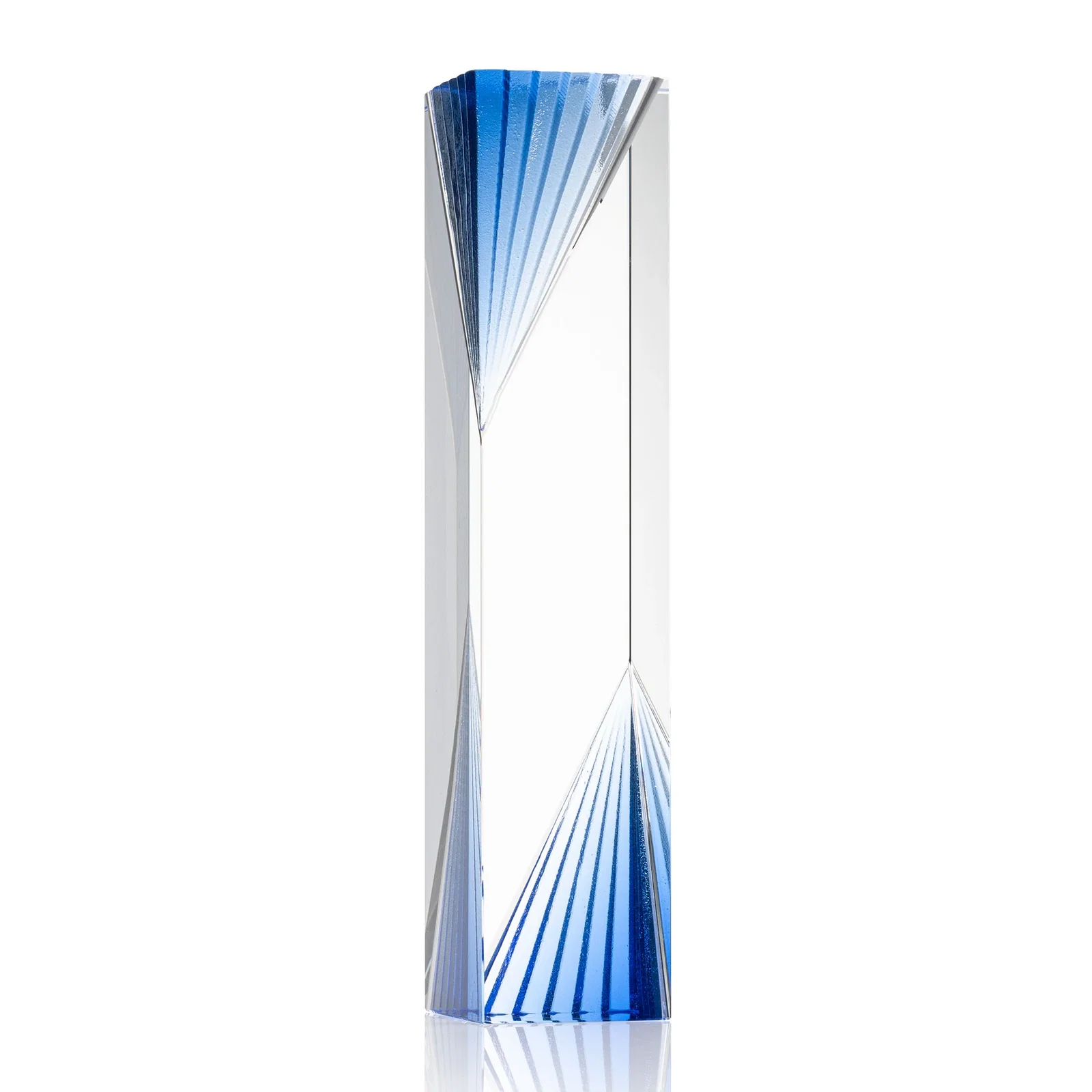 Personalized Optical Crystal Tower Award With Blue Corner Accents for employee recognition