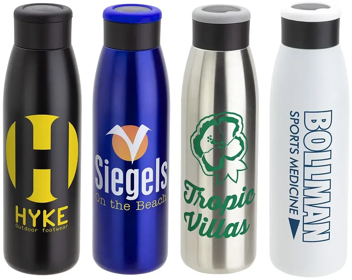 Aurora Copper-Coated Steel Bottle 18 oz, custom branded water bottle front view with logo