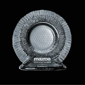 Optical Crystal Round Award with Frosted Golf Ball on Back