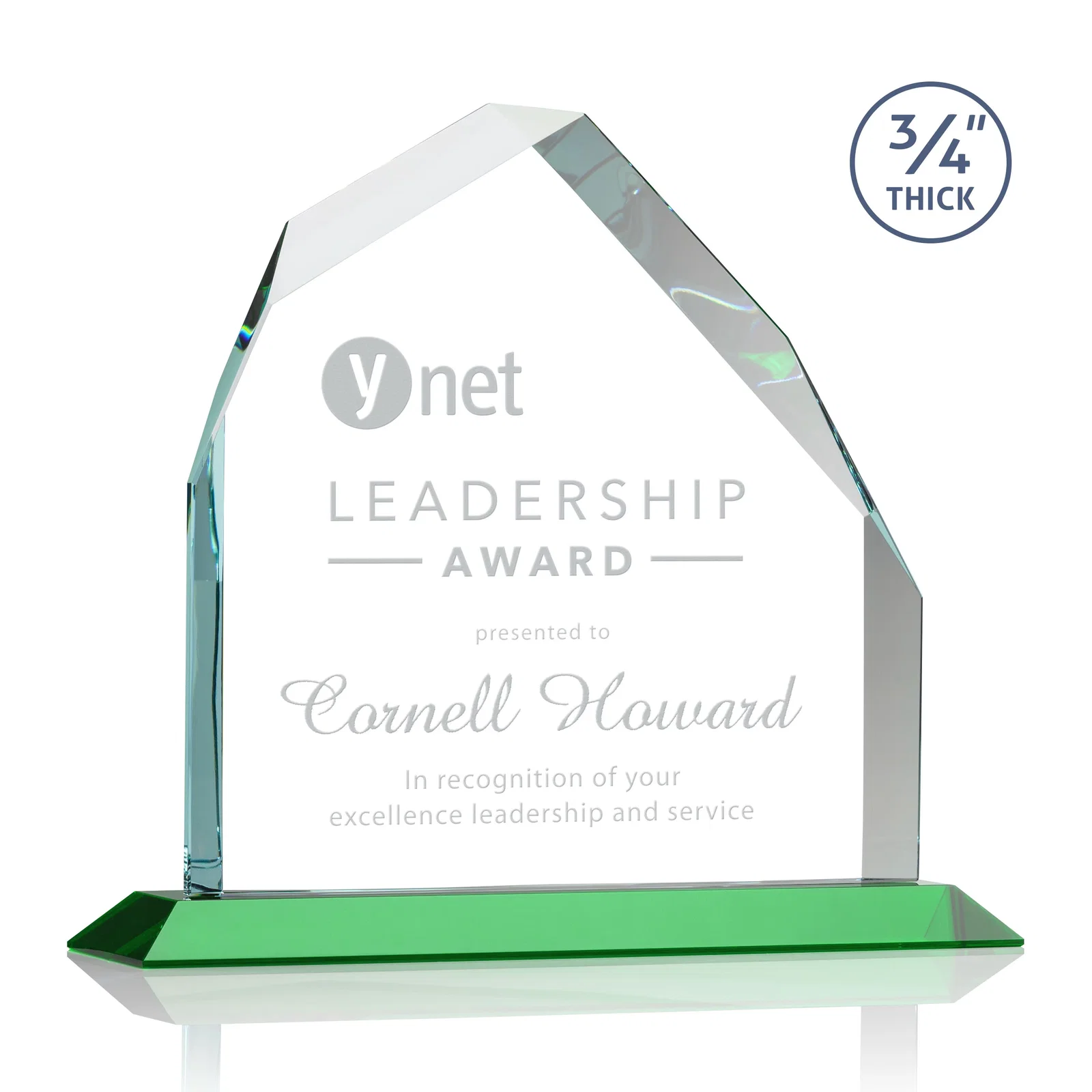 Custom Starfire Crystal Peak Award with Divergent Bevel Edges, awards for company anniversary events