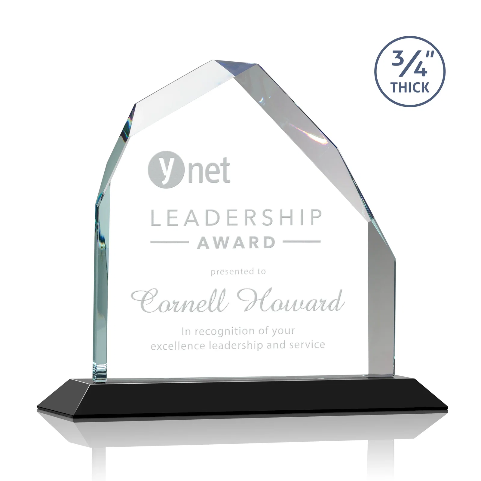 Personalized Starfire Crystal Peak Award with Divergent Bevel Edges, awards for service anniversary gifts
