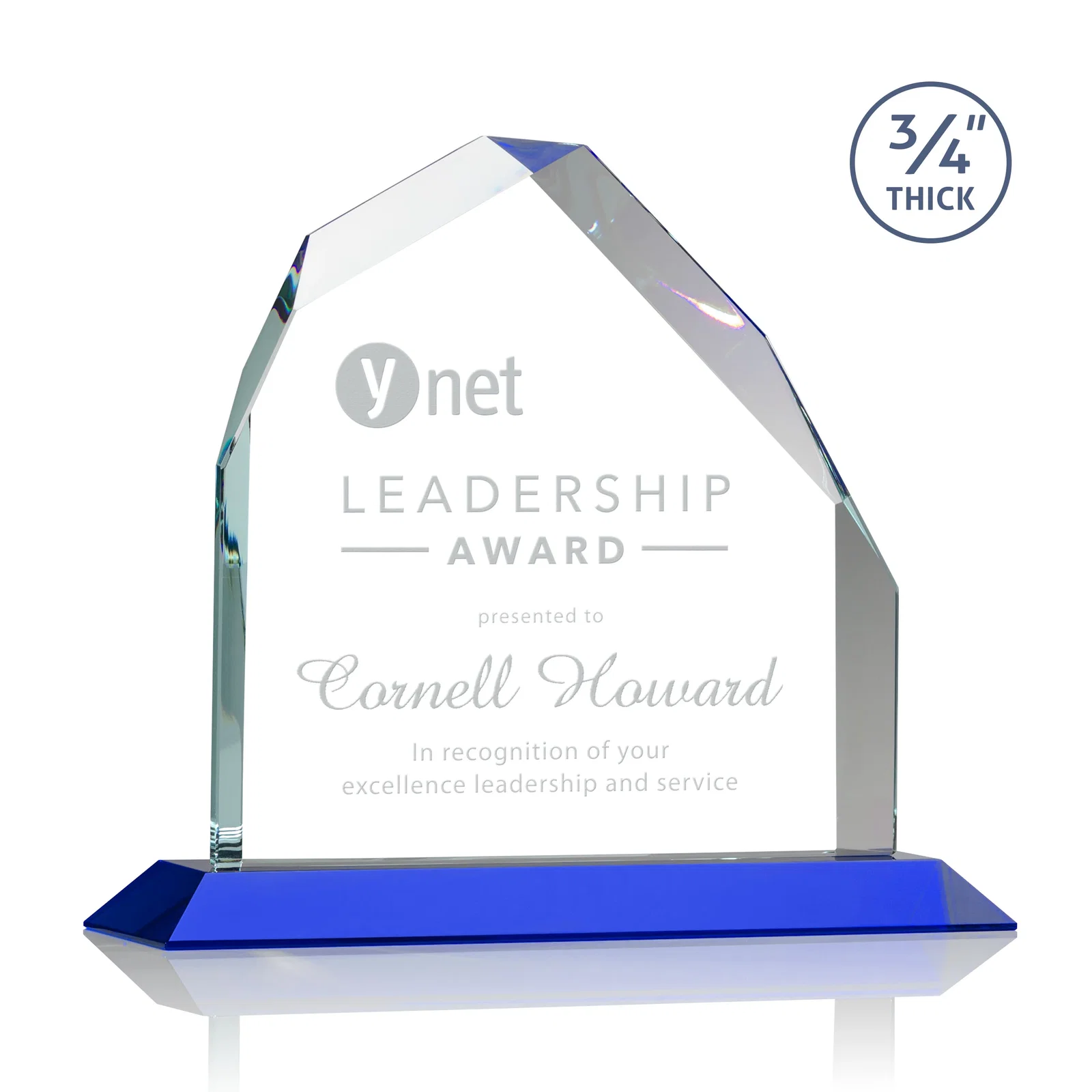 Personalized Starfire Crystal Peak Award with Divergent Bevel Edges, awards for donor appreciation